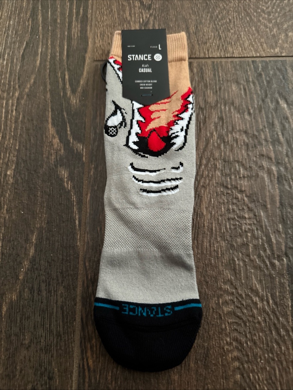 Stance Kids Gray, Black & Tan Crew Socks with Red Tiger Graphic
